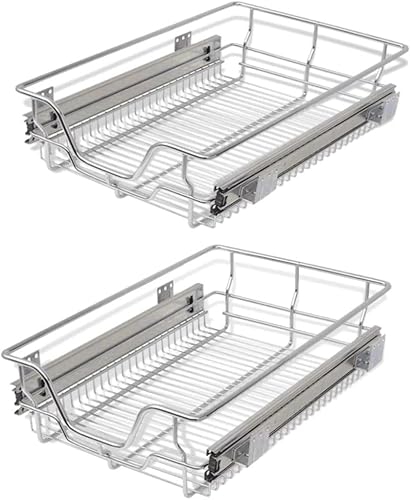 2 cestas multiusos, organizador de cajones de alambre extraíbles de 1.57 pulgadas para cocina, baño, hogar, color plateado