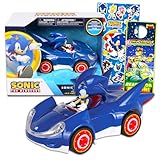 Sonic the Hedgehog Toy Race Car Set - Sonic Gift Bundle with Sonic Pull Back Racecar Plus Stickers and More | Sonic Race Car Set