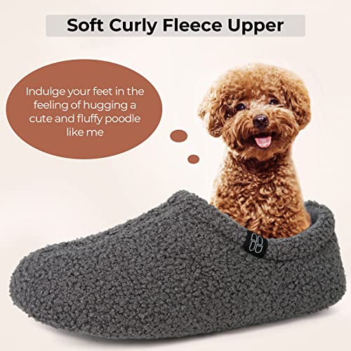 HomeTop Women's Set of 2 Pairs - Curly Teddy Fur Slippers (Size 7-8, Dark Grey) - Plush Collapsible Microsuede Heel Slippers (Size 7-8, Grey)4