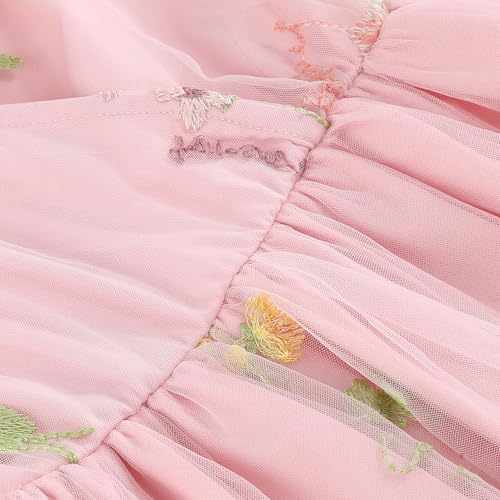 Image of Women Half Sleeve Flower Embroidery Tulle Prom Dress Formal Party Gown Wrap V Neck Flare A Line Wedding Guest Cocktail Dress
