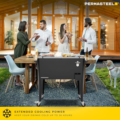 Permasteel 80-Qt Classic Outdoor Patio Cooler for Outside, Outdoor Beverage Cooler Bar Cart, Rolling Cooler with Wheels & Handles, Retro Design, Black by Permasteel - Image 4