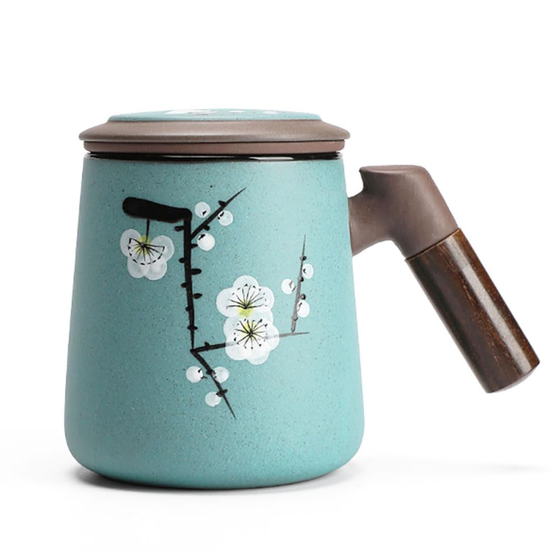 Tazza da tè in Ceramica con infusore e Coperchio, Tazza da tè Zisha con Manico in Legno, Tazza di infusione novità con Filtro per macerazione Foglia Sciolta per casa e Ufficio,Verde