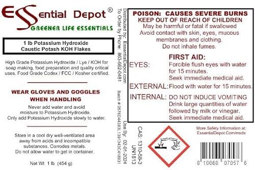 Potassium Hydroxide Flakes Koh, 9 Lbs (9 X 1Lb Container) Caustic Potash Anhydrous Koh Dry Electrolyte - Hdpe Container With Resealable Child Resistant Cap #TOP5