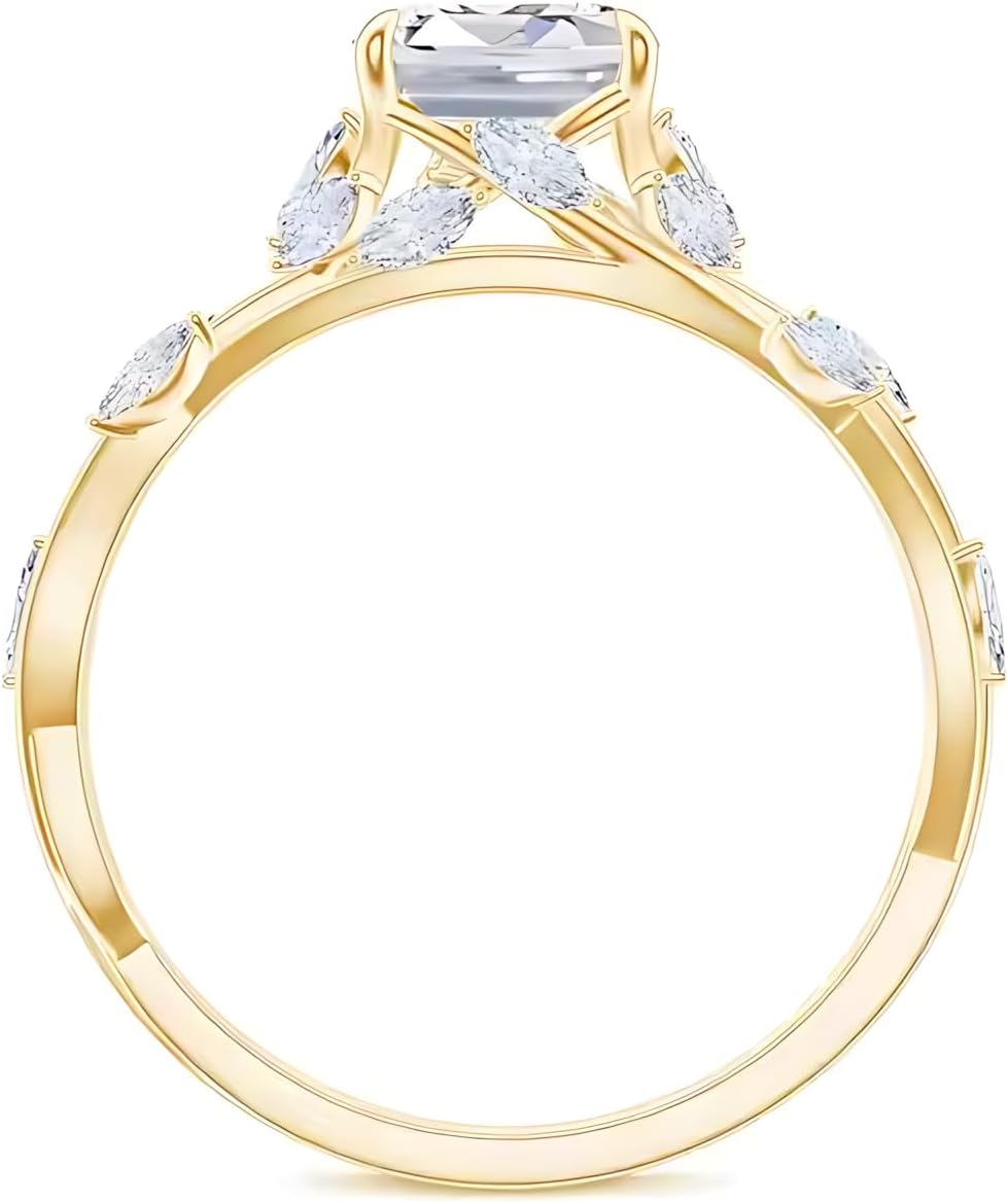 1-3 Carat Center Emerald Cut Moissanite Engagement Ring for Women, 10K 14K 18K Solid Gold Moissanite Wedding Ring Promise Bride Band Engraved Name Jewelry Gift for Anniversary Valentine's Day