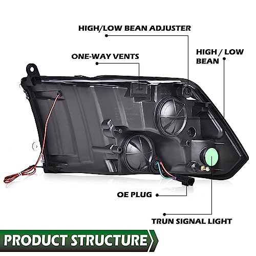 Image of GRAND ORANGE LED DRL Headlights Assembly Compatible with Dodge Ram 1500 2500 3500 2009-2012 Left & Right Head Lamps Clear Lens Chrome Housing Amber Reflector