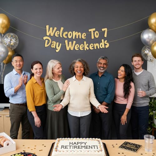 Pre-Strung Welcome To 7 Day Weekends Gold Glitter Banner - Retirement Decorations for Men and Women - Retirement Party Supplies and Gifts by Sterling James Co. - Used condition - Image 7