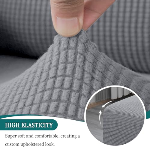 Miniatura 4 de Bxful Funda Otomana Funda De Reposapiés De Sofá Jacquard Funda De Puf Elástica Cubierta Protectora Para Taburete Rectángulo Con Parte Inferior Elástica Large,Gris Claro