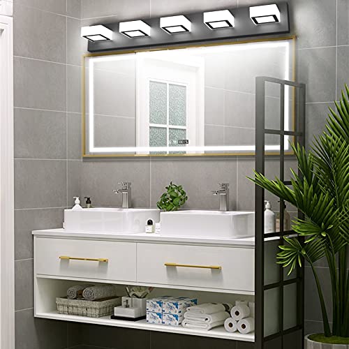 Image of Ralbay Modern Black Bathroom Lighting Fixtures 5 Lights Adjustable Acrylic Vanity Lights Fixtures Modern LED Matte Black Bathroom Vanity Lights Over Mirror(Natural White Light)