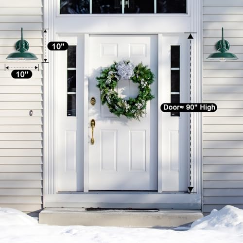 Image of 10in Outdoor Gooseneck Barn Light Wall Mount, Green Exterior Farmhouse Porch Lights with White Interior Small Dome Outdoor Patio Gooseneck Wall Sconce Garage Lighting for House, Cabin