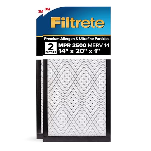 Image of Filtrete 14x20x1 AC Furnace Air Filter, MERV 14, MPR 2500, Premium Ultra Fine Particle, 3-Month Pleated 1-Inch Electrostatic Air Cleaning Filter, 2-Pack