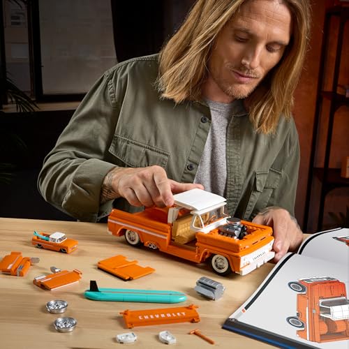 Image of Mattel Brick Shop Hot Wheels Elite Series Construction Kit, Custom '62 Chevy Pickup with 858 Pieces, Realistic Details and Individual Stickers, for Collectors and Children from 10 Years, JFT20