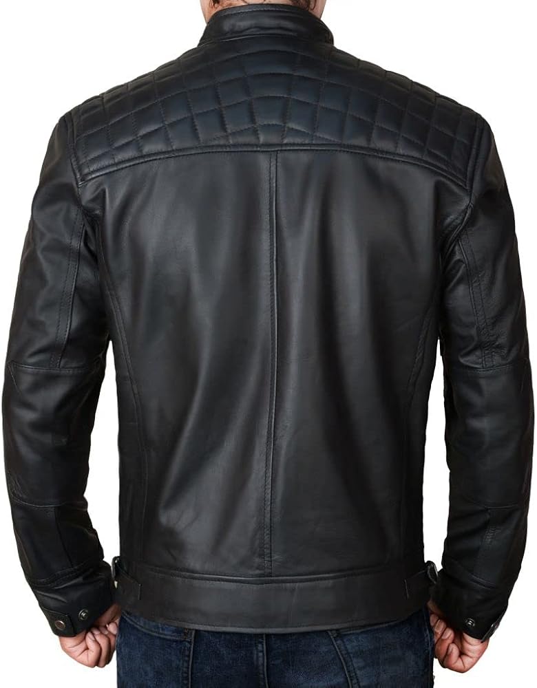 UGFashions Vintage Biker Jacket - Retro Cafe Racer Quilted