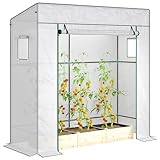 Outsunny Invernadero de Pared con 1 Puerta Enrollable, Lona de PE Reforzada, 2 Ventanas, Dim. 196L x 77W x 197/178H cm Blanco