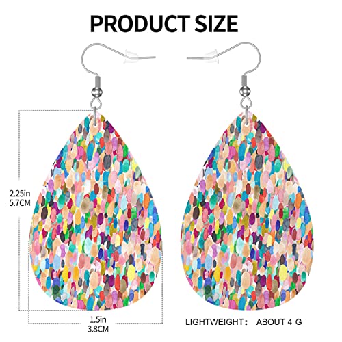 Zokola Colored Spots Cute Dangle Earrings, Watercolor Confetti Dots Paint Lightweight Leather Earrings Teardrop Leaf Earrings Jewelry Women Teen Friends3