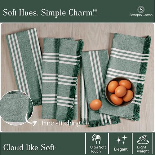 Image of Stripe Kitchen Towels 12 Pack, 16x26 Inches, Cotton Dish Cloths, Absorbent Drying Rags, Reusable and Washable Tea Towels, Cleaning Cloths for Daily Kitchen Use - Forest Green