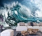 Cliouar-Ocean Wave Mural Wallpaper Peel and Stick 90' x 67'
