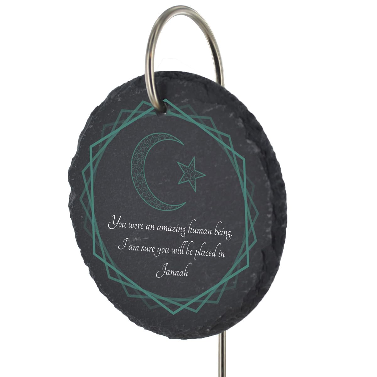 Global Designs Slate With Protective Coating & Uv Print Islamic Muslim Grave Stick Marker Plaque Ornament Memorial Slate Sentimental Tribute Graveside Decor 25X11cm