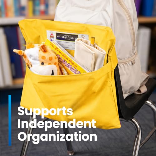 Image of Seat Sack Student Chair Storage Pocket - 17 inch, Single Pocket, Classroom Chair Organizer for Student Desks, Durable Over-the-Chair Storage, Ready-to-Use Name Tag Window, Yellow, 25-Pack