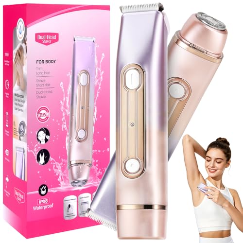 Rasierer Damen Intimrasierer für Frauen 2-in-1 Dual Head Elektrischer Rasierer Damen Intimbereich Damenrasierer IPX6 Wasserdicht Nass- & Trockenrasierer für Gesicht Achseln Beine und Körper