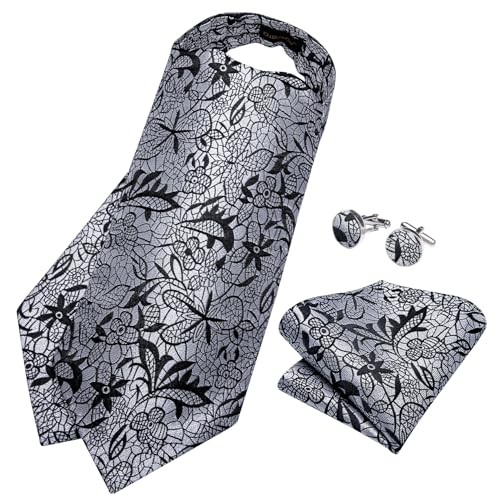 Image of DiBanGu 3PCS Ascot Ties for Men Wedding Jacquard Woven Silk Ascot Cravat for Men Cravat Tie and Pocket Square Set