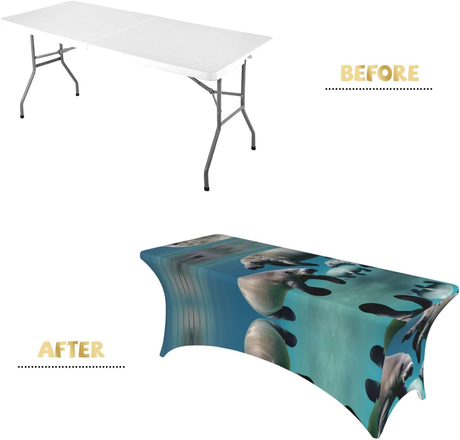 Manatee Animals Print Table Cover Rectangular Tablecloth for 6-Foot Tables for Wedding Banquets Outdoor