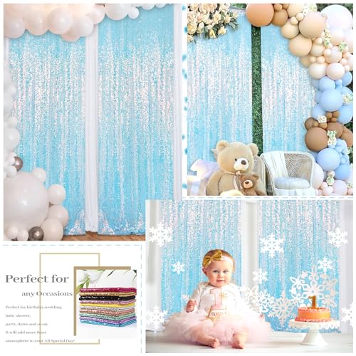Partisout Sequin Curtains 2 Panels 2Ftx7Ft Aqua Iridescent Curtains Sequin Backdrop Curtains Window Curtains Photo Backdrop Outdoor Curtains For Wedding Party Shimmer Wall Backdrop thumb #4
