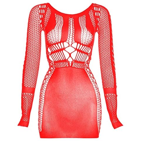 Buitifo Womens Sexy Lingerie Dress One Piece Babydoll Fishnet Chemise Nightwear(ZJQ,Red M) Cover