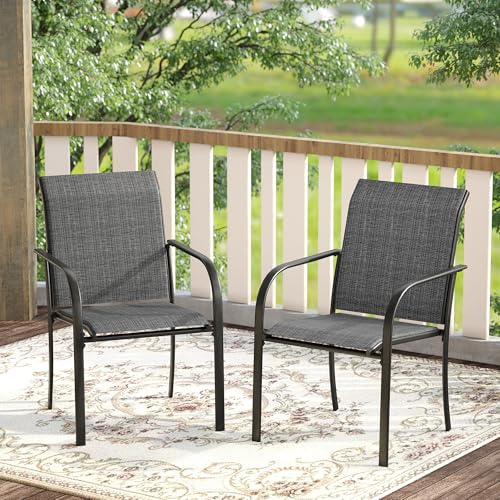 Image of DIFY Patio Dining Chairs Set of 4, Stackable Outdoor Metal Chairs for Garden, Porch and Lawn, Grey