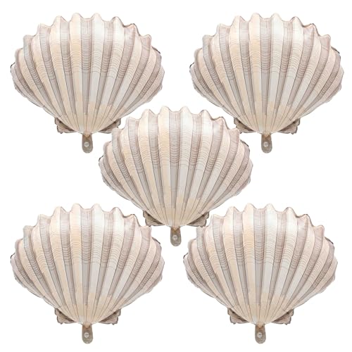 5 Pcs 18 Foil Seashell Balloons Kit Under the Sea Party Decorations Mermaid Theme Birthday Beach Coastal Backdrop Marine Wedding Celebration Supplies Last Toast on the Coast Bachelorette Decor