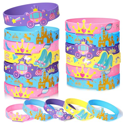 Toyssa 24 Pezzi Braccialetti Silicone, Braccialetti Bambini per Feste Gadget Compleanno Bambini Regalini Fine Festa Compleanno per Bambino Bambina (Principessa)