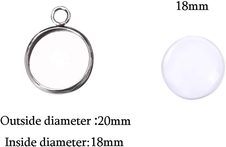 DROLE 100Pcs Bezel Pendant Blanks Kit-50Pcs Stainless Steel Pendant Trays Round Bezel with 50Pcs Glass Cabochons Clear Dome,18mm Pendant Blanks for Photo Pendant Craft Jewelry Making - Image 5