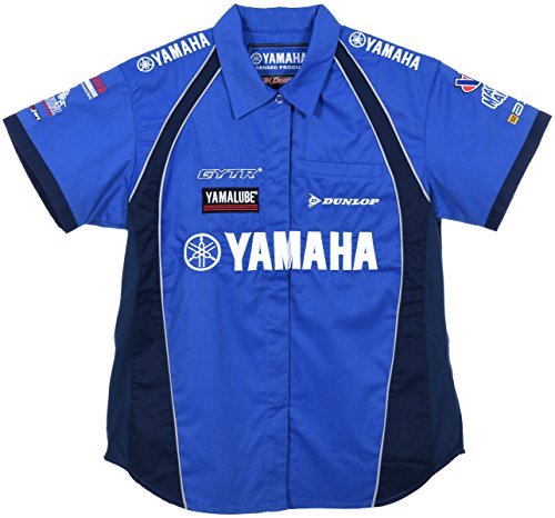 JH DESIGN GROUP Women's Yamaha Racing Embroidered Crew Shirts in Blue & Red (X-Large, Blue)