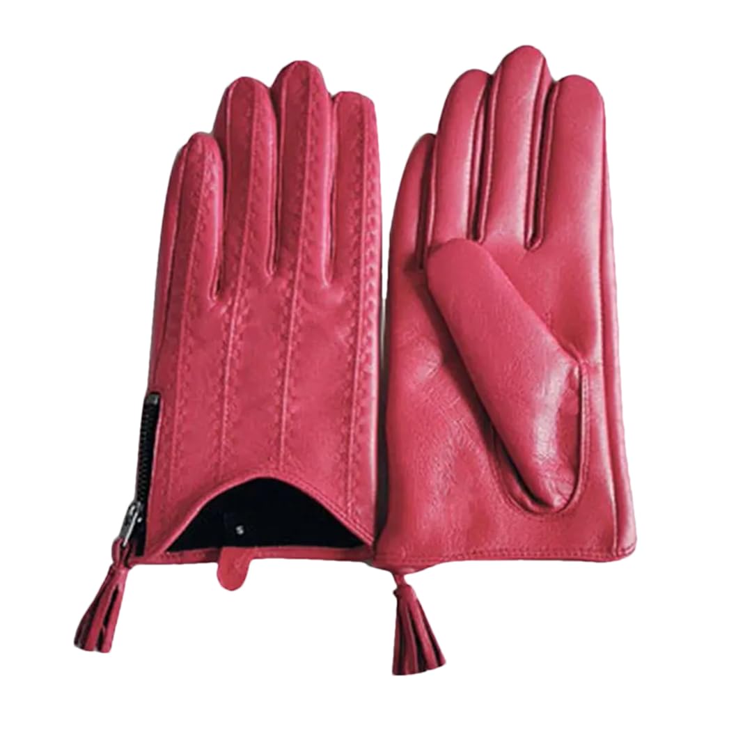 Guantes de conducción con flecos de poliuretano para mujer, estilo corto, con cremallera, para otoño e invierno, con forro de terciopelo, talla M, Negro, M