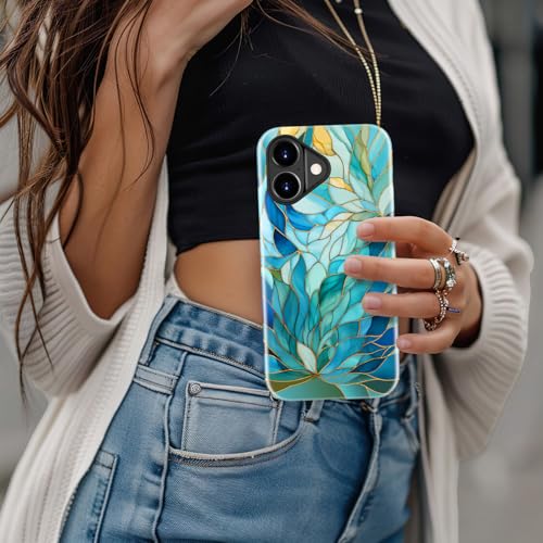 Image of Goodon for iPhone 17 Case Cute - Wireless Charging Compatible - Dual-Layer Hard Shell + Silicone Cover - Protective Phone Case with Trendy Designs for Women - Blue Leaves Flower
