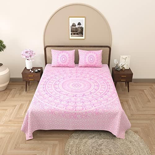 Image of Opulent Collection Double Bedsheet with 2 Pillow Cover | 100% Cotton Bedsheets for Double Bed | Handloom Bedsheet | Size 86x90 inches | King Size (90X102 Inches) (Plum, King)