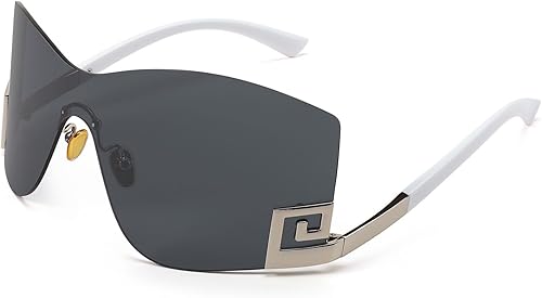 WANWAN Gafas de sol para mujer y hombre, de gran tamaño, sin montura Y2K, gafas de sol envolventes