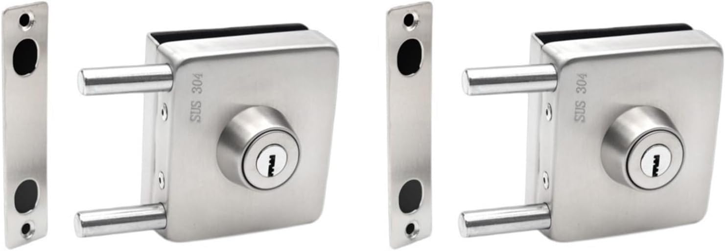 Stainless Steel Lock Buckle，Brass Hasp Clasp Latch Lock,2 Pack Keyed Glass Door Latch for 10mm to 12mm Thick Glass Doors Ground Lock One Way Switch Bolt Latch