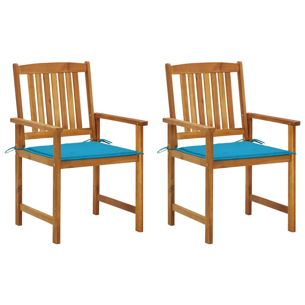 Chaises en bois d'acacia massif avec coussins pour table de jardin (Lot de 2)