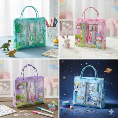 Image of Pack of 6 Colorful Stationery gift sets with Pencils, Sharpener, Eraser, and Ruler - Birthday party returns gifts for boys and girls| Gift items idea for kids party in bulk (Design 9)