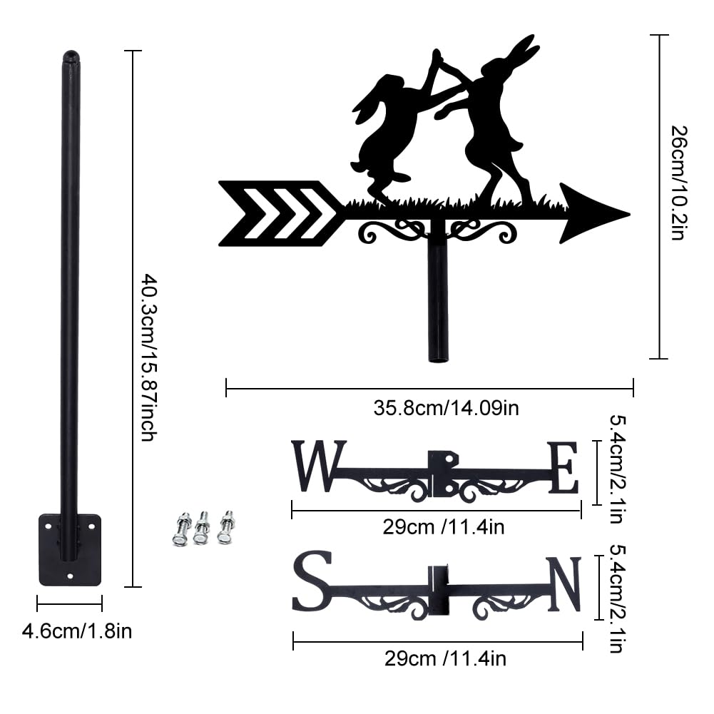 SUPERDANT Girouette de Jardin Exterieur en Métal en Forme de Lapin Girouettes pour Toit Indicateur de Direction du Vent Noir Deco Jardin Exterieur
