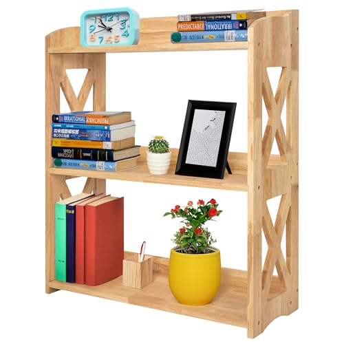 Image of Wooden 3 Tier Bookshelf, Small Wood Bookcase Storage Shelf, Open Shelf Organizer for Bedroom, Living Room and Office (Natural, 3 Tier)