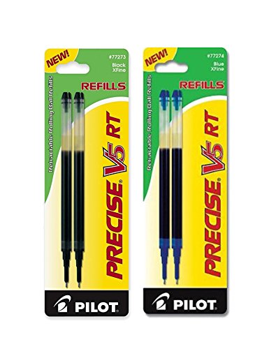 Pilot Precise V5 RT Liquid Ink Refill 2/pk Rolling Ball Pen X-Fine Blue & Black New