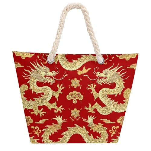 Portable Tote Bag for Women Waterproof Handbag Large Shoulder Bags Travel Grocery Bags with Hemp Rope