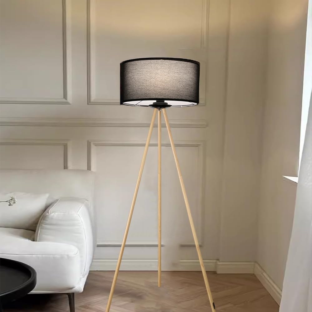 DELIPUSHI Tripod Floor Lamp with Linen Shade - 60