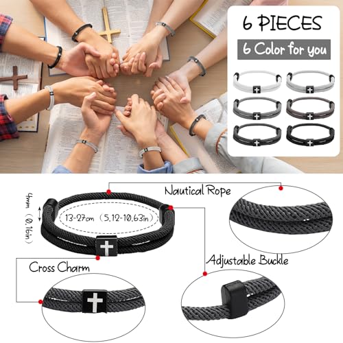 Landical LANDICAL- STRAND-EDVG97941 6 Pcs Braided Cross Bracelet Men Women Adjustable Rope Jesus Bracelet thumb #1
