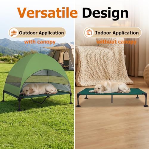 Image of Elevated Dog Bed with Upgraded Canopy, Raised Outdoor Dog Tent with Powerful Anti-Slip Feet, Portable Pet Cot with Larger Shade, Raised Cooling Bed for Camping, Backyard, Beach, Poolside