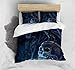 Ensemble de Housse de Couette 140x200 cm imprimé 3D avec 2 Taies d'oreiller 50x75 cm avec Fermeture Microfibre Parure de lit pour Adultes et Adolescents Taille（Crâne Bleu）