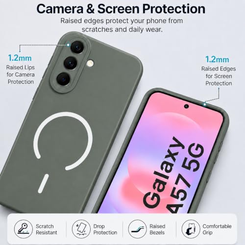 Image of SBMS Silicone Back Cover Case for Samsung Galaxy A57 5G | Soft Micro-Fibre Lining Inside | Magsafe Print On Back Side Camera Protection Bump | Shockproof Case Samsung Galaxy A57 5G (Green)