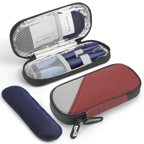 Image of Gelozid Insulin Cooler Travel Case with 2 Reusable Ice Packs, Red & Gray