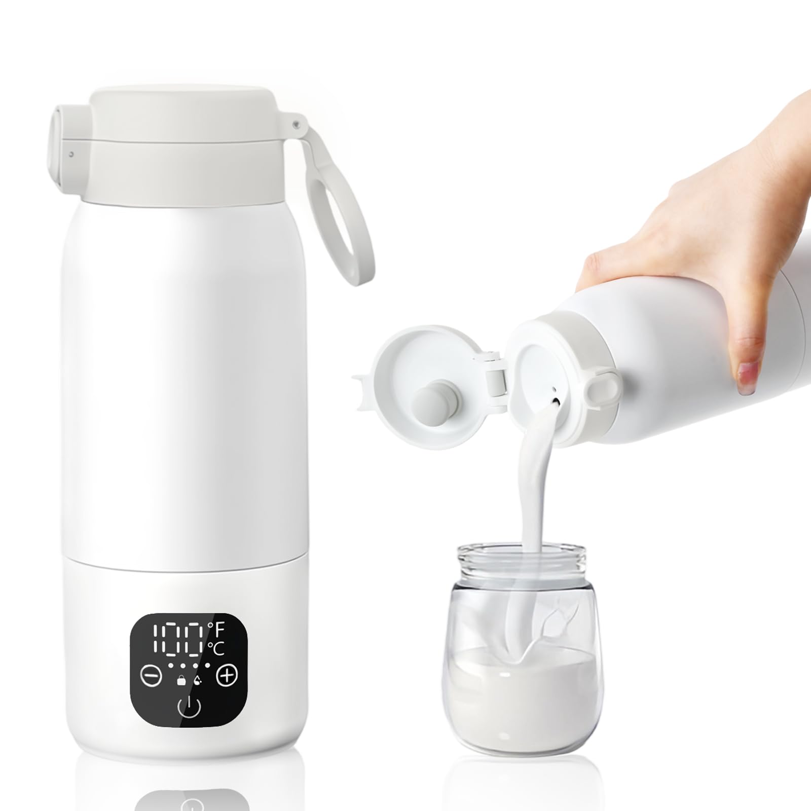 Baby Flaschenwärmer, Fast Baby Milk Bottle Warmer, Temperaturkontrolle 35~70 °C mit Digitalanzeige, Schnelles Aufheizen und Lange Akkulaufzeit 11000mAh, 500ml Kapazität für Reisen & Nachtfütterung